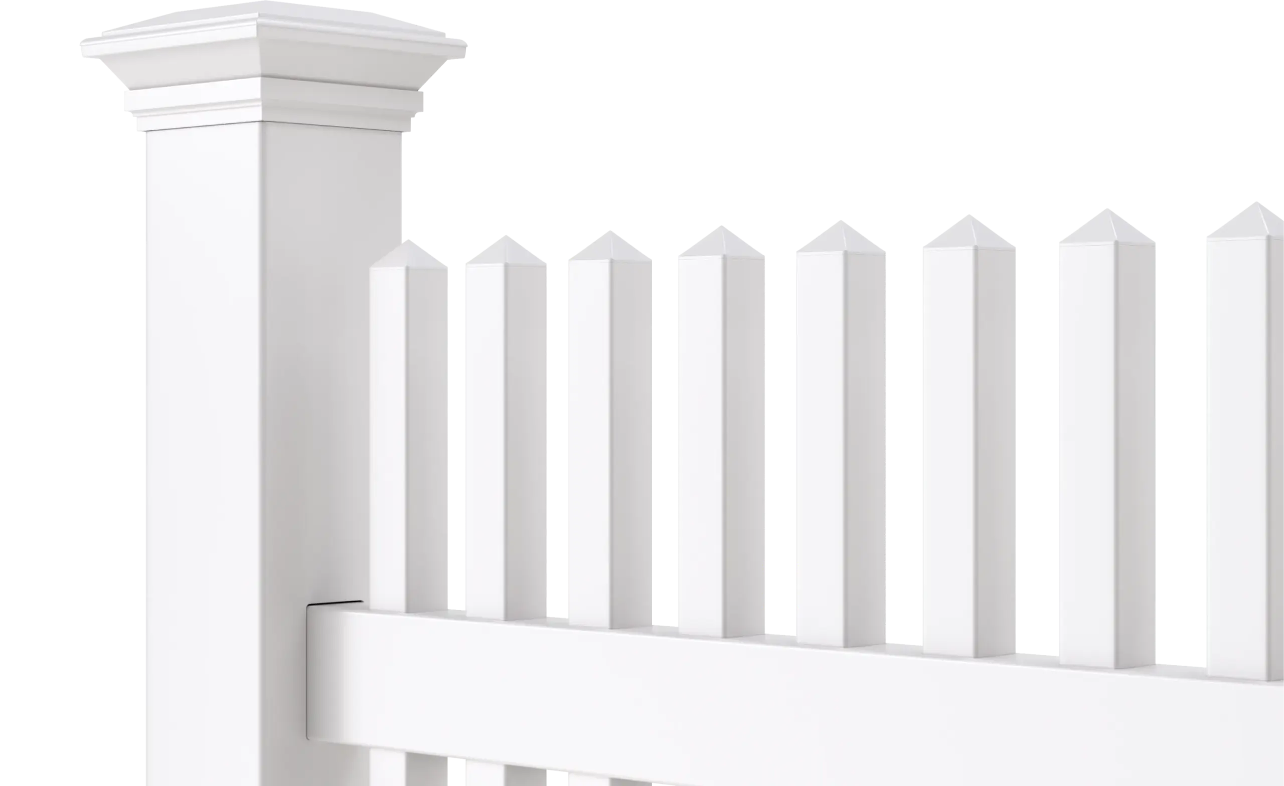 Catalyst Cape Cod classic pyramid-top picket vinyl fence in white