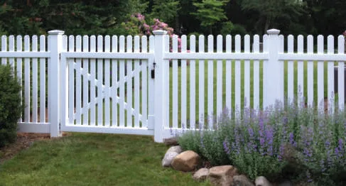 Interstate South Carolina dog-ear picket vinyl fence with X-brace walk gate
