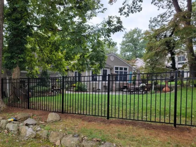 Black powder-coated aluminum fence install in northern New Jersey