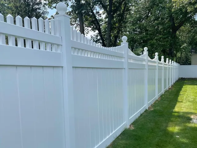 Backyard vinyl fence installation in a New Jersey home