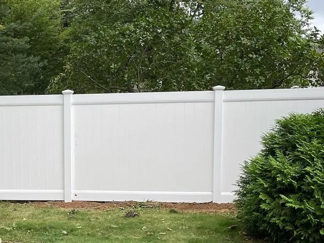White vinyl privacy fence installed in a Wayne NJ backyard